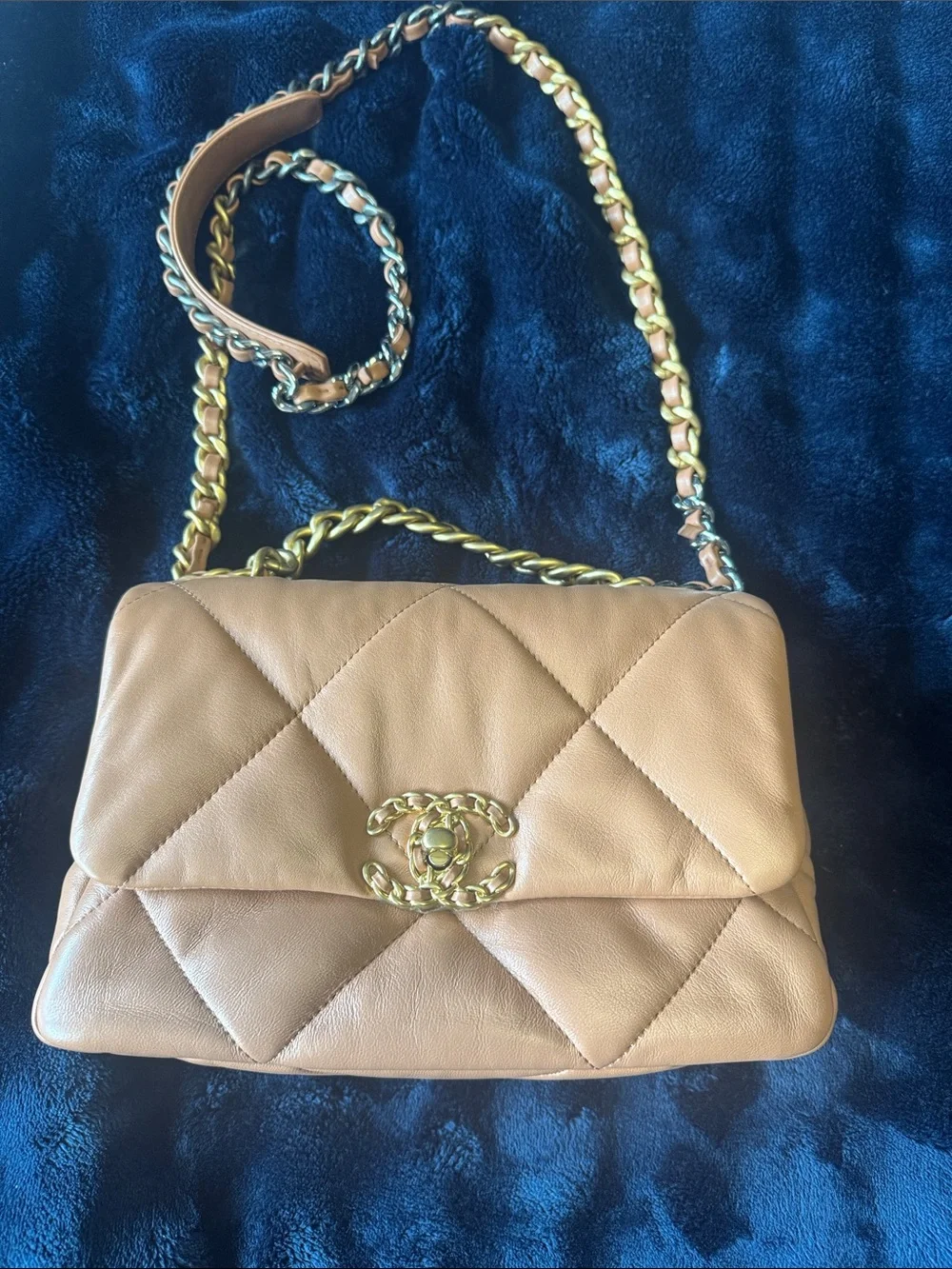 CHANEL Carmel Chanel 19 Quilted Lambskin Shoulder Bag